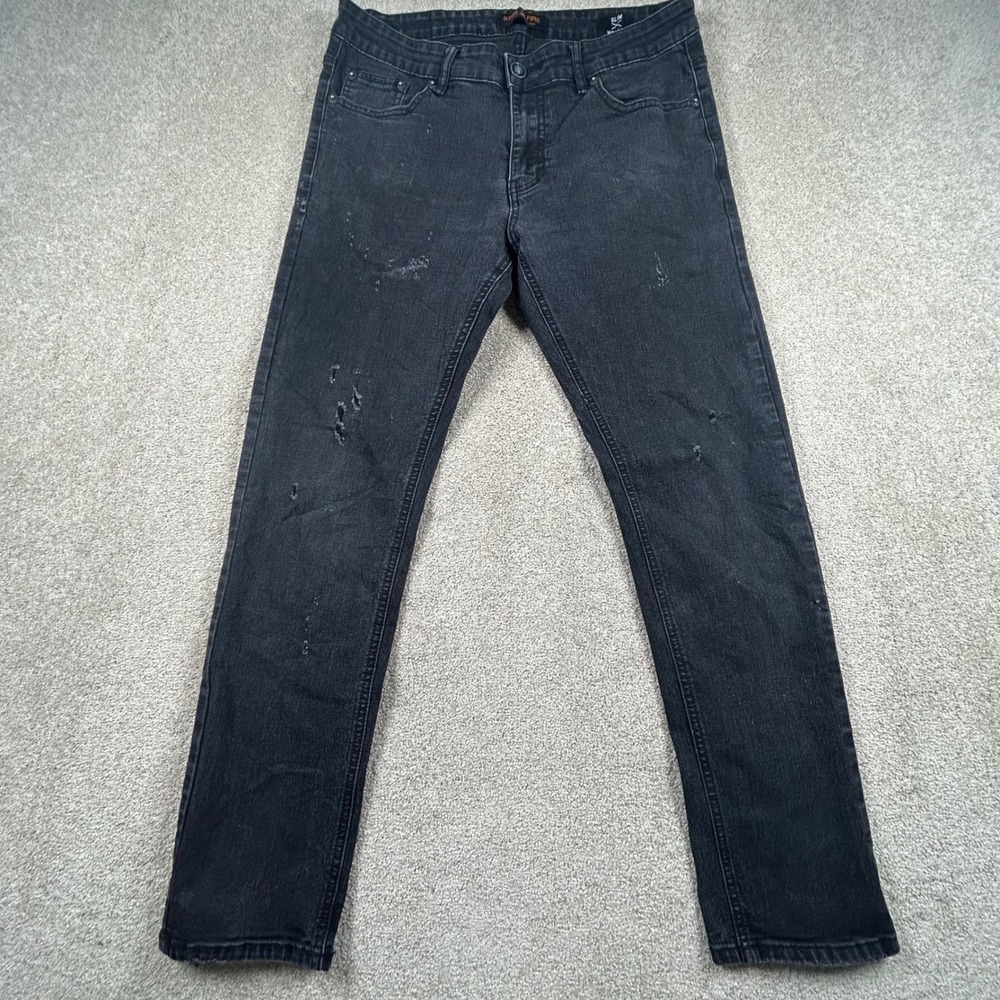 Ring of Fire Mens Slim Fit Distressed Black Denim Jeans Size 34x29 Streetwear